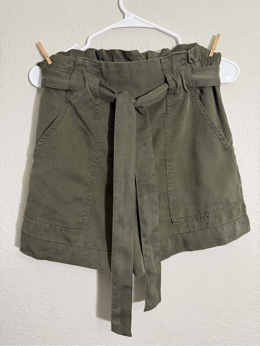 Olive Green High-Rise Paperbag Waist Tie Shorts
